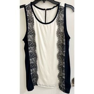New Lace Black & Cream Sleeveless Top L